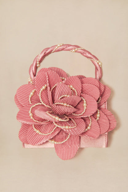 Rosa | Borsa a Petali con Manico di Perle
